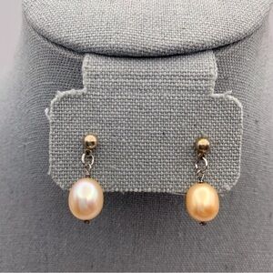 Two Tone White Faux Pearl Stud Earrings